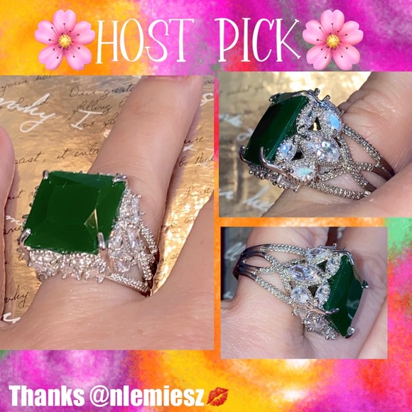Jewelry - 🌸Host Pick🌸Sterling Silver Simulated Jade & Diamond Ring - Size 8
